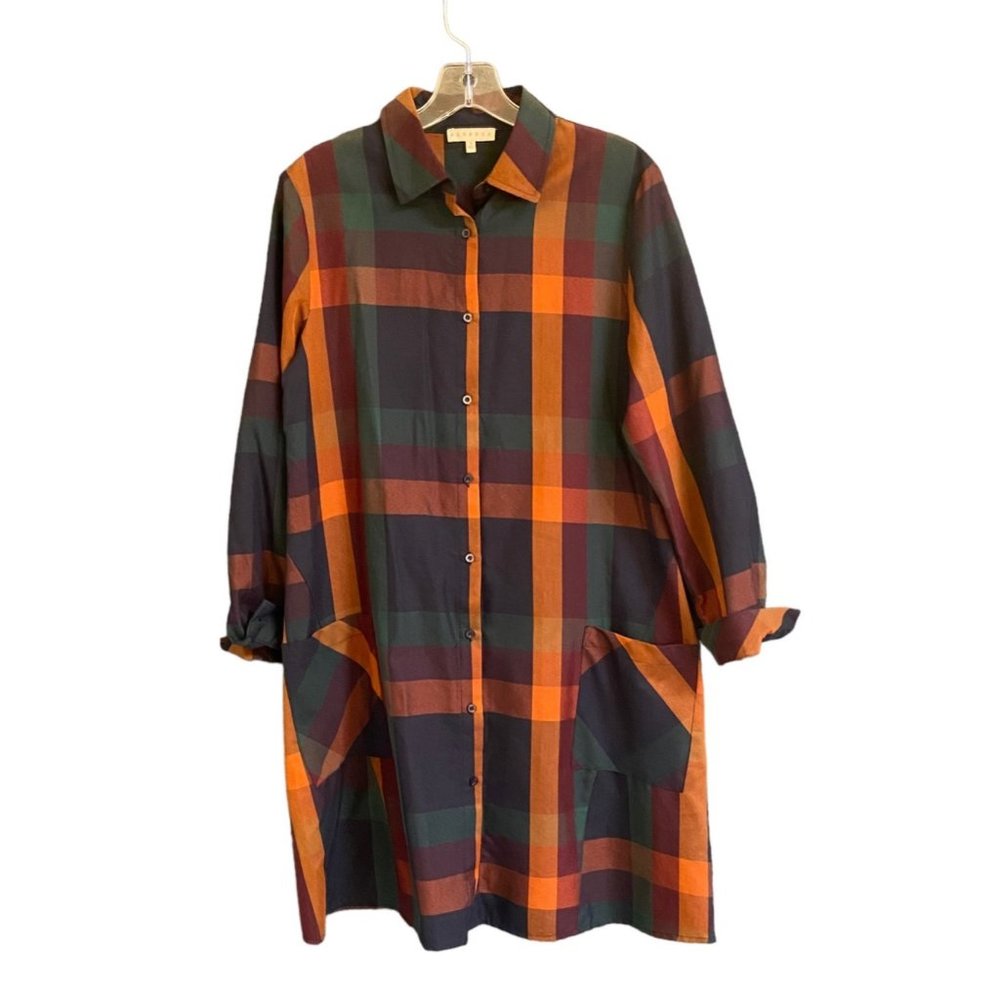 PROMESA PLAID WOMEN'S OVERSIZED‎ SHIRT DRESS WITH POCKETS SZ S